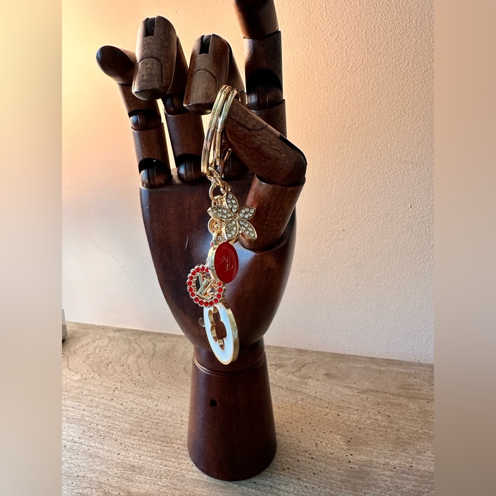 Upcycled Unbranded Keychain/Bag Charm with Two Gold Tone Louis Vuitton Charms. - Picture 2 of 4